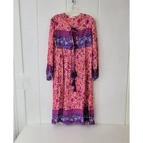 R. Vivimos Pink and Purple Boho Rayon Dress - Picture 6 of 6